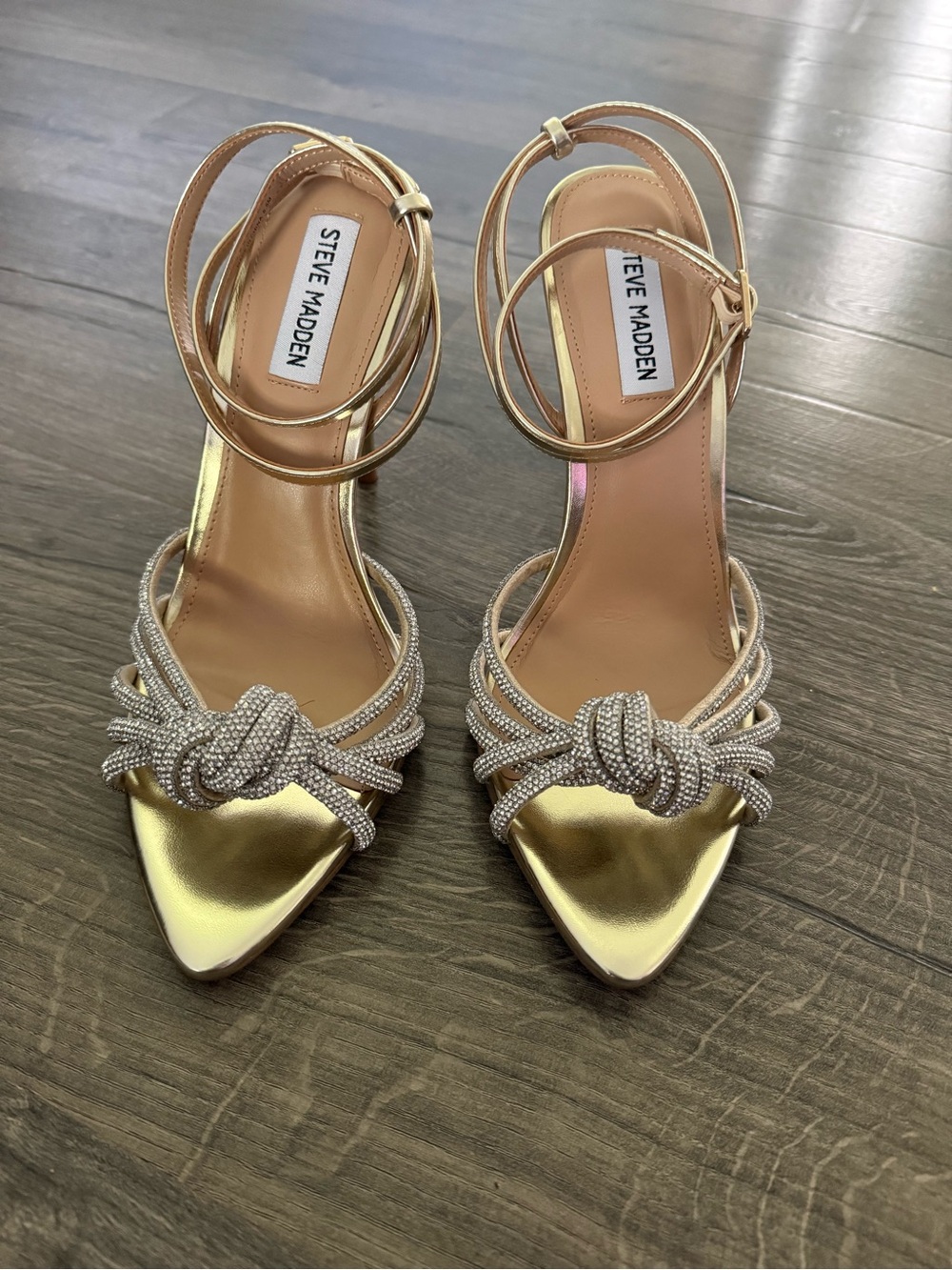 Steve Madden Able Gold Knot-Front Ankle-Strap Heels